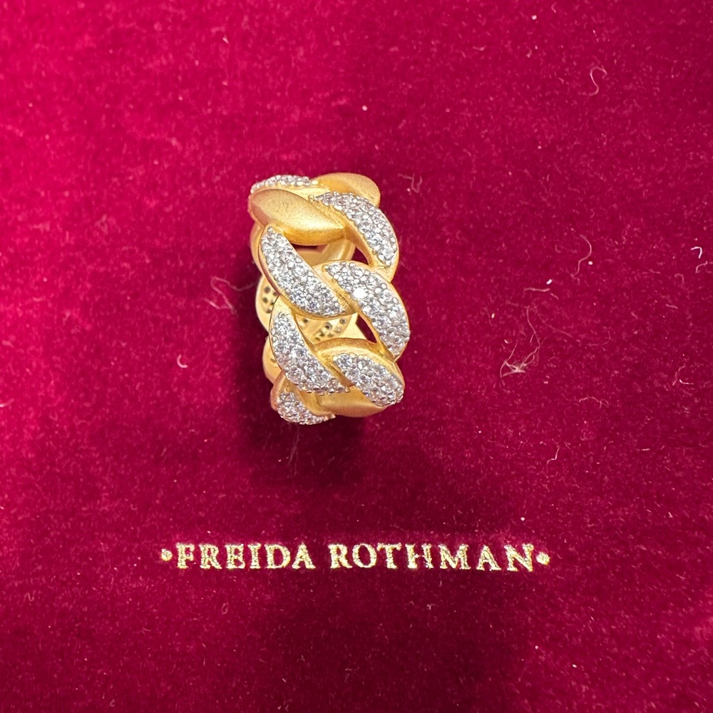 Freida Rothman Gold and Pave Cuban Link Ring